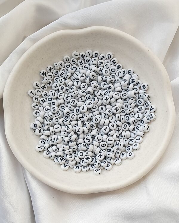 white alphabet  beads