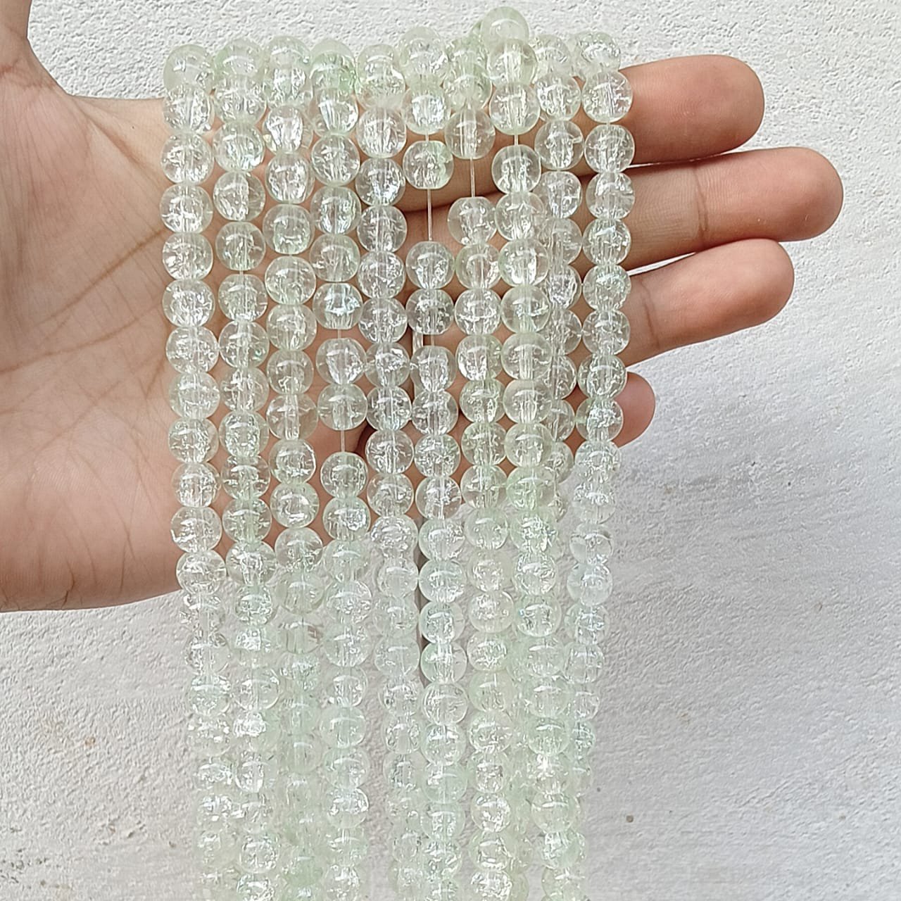 trans mint , crackle-finish, cracker glass ,8mm glass beads / double shade beads, glass beads - Image 2